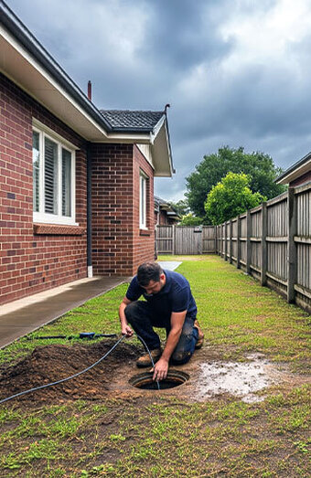 Plumber Inserting Cable Manhole