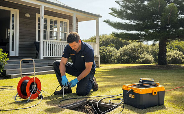 Plumber Inspecting Sewer Access Point