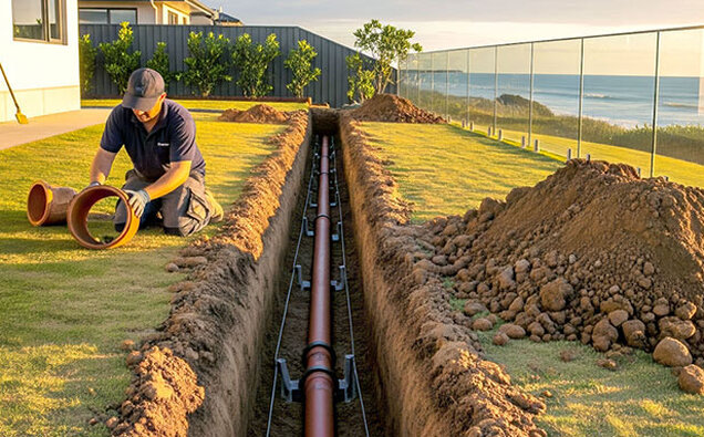 Plumber Laying Pipe