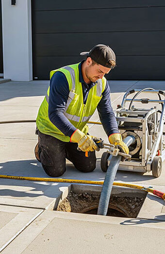 Plumber Using Drain Hose