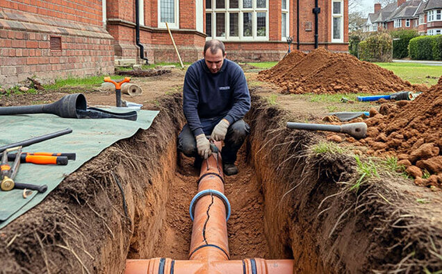 Plumber Working Trench